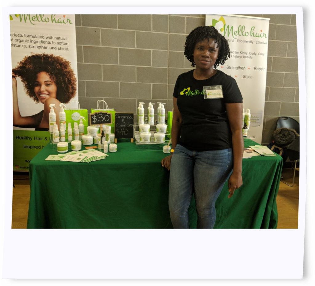 Mello Hair booth at the Edmonton Natural Hair Show (#ENHS2019). Mello hair booth displaying their hair products at the hair show.  #mellohairproducts #MelloHair #MelloHair #Haircare