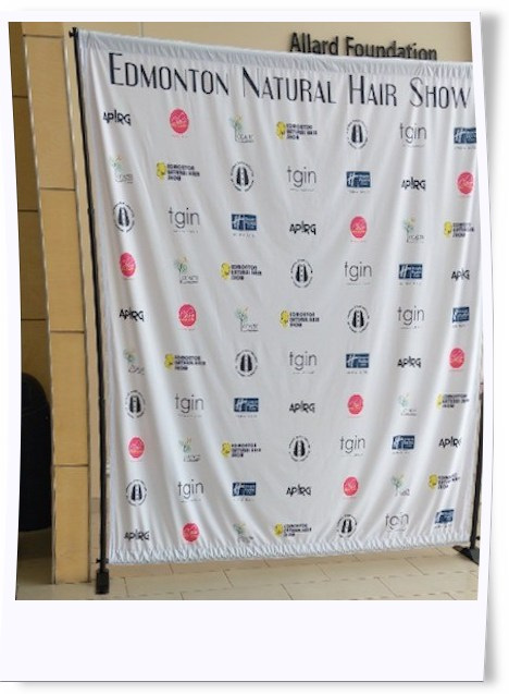 Edmonton Natural Hair Show (#ENHS) social media banner w/ sponsor's logo displayed on it. Thank God It's Natural Hair #TGIN  and others 
