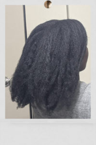 rice water for natural hair challenge. Picture taken on heatless stretched 2 week old natural hair, showcasing thickness and length after the 90 day challenge.