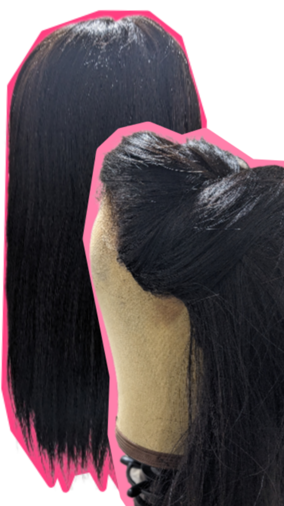 18" Yaki Straight Glueless wig, C-Shape for ear protection. ISEE Hair.