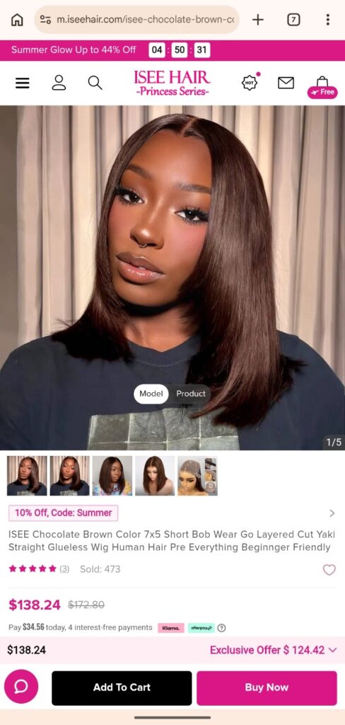 ISEE Hair Chocolate Brown Yaki Straight Layered Bob Glueless wig 